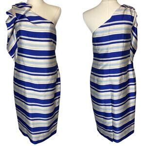 Banana Republic One Shoulder Cascading Bow Ruffle Sheath Striped Dress size 6
